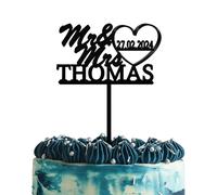 Blitz Craft Personalised Mr and Mrs Cake Topper with Date 3mm Wooden Cake Decorations Wedding Anniversary Engagement Bridal Shower Cake Toppers for Your Special Day Celebrate the Journey of Love