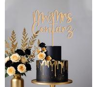 Blitz Craft Personalised Mr & Mrs Wedding Cake Topper, Custom Surname Elegant Script Design, 3mm Wooden MDF, 17x14cm, Decoration | Engagement Party, Bridal Shower, Anniversary - Natural Wood