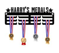 Blitz Craft Personalised Name Medal Hanger Display Rack Frame for Awards Ribbons 3mm Acrylic | Sturdy 3 Row Wall Mounted Medals Holder | Perfect to Display Your Hand Earned Medals-Black