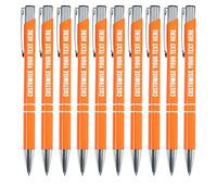 Blitz Craft Personalised Pens Bulk - 10PC Custom Engraved Aluminium Ballpoint Pens - Multipack for Business, Corporate Gifts, Office Supplies, Weddings & Events - (Black Inc, Orange)