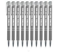 Blitz Craft Personalised Pens Bulk - 10PC Custom Engraved Aluminium Ballpoint Pens - Multipack for Business, Corporate Gifts, Office Supplies, Weddings & Events - (Black Inc, Grey)