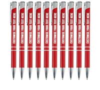 Blitz Craft Personalised Pens Bulk - 10PC Custom Engraved Aluminium Ballpoint Pens - Multipack for Business, Corporate Gifts, Office Supplies, Weddings & Events - (Black Inc, Red)