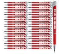Blitz Craft Personalised Pens Bulk - 50PC Custom Engraved Aluminium Ballpoint Pens - Multipack for Business, Corporate Gifts, Office Supplies, Weddings & Events - (Black Inc, Red)