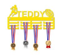 Blitz Craft Personalised Rugby Ball Medal Hanger Display Rack Frame for Awards Ribbons 3mm Acrylic | Sturdy 3 Row Wall Mounted Medals Holder | Perfect to Display Your Hand Earned Medals-Yellow