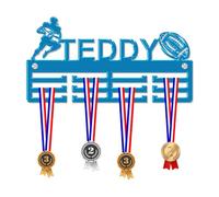 Blitz Craft Personalised Rugby Ball Medal Hanger Display Rack Frame for Awards Ribbons 3mm Acrylic | Sturdy 3 Row Wall Mounted Medals Holder | Perfect to Display Your Hand Earned Medals-Blue