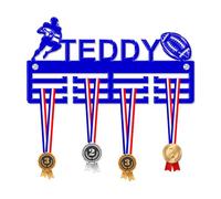 Blitz Craft Personalised Rugby Ball Medal Hanger Display Rack Frame for Awards Ribbons 3mm Acrylic | Sturdy 3 Row Wall Mounted Medals Holder | Perfect to Display Your Hand Earned Medals-Royal Blue