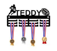 Blitz Craft Personalised Rugby Ball Medal Hanger Display Rack Frame for Awards Ribbons 3mm Acrylic | Sturdy 3 Row Wall Mounted Medals Holder | Perfect to Display Your Hand Earned Medals-Black