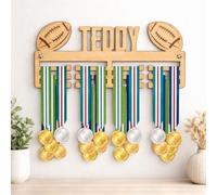 Blitz Craft Personalised Rugby Medal Hanger Display Rack Custom Name Rugby Ball Design - Heavy Duty 9mm Thick Wooden Medal Holder for Wall - Sports Gifts for Boys & Girls - 240 x 540 mm
