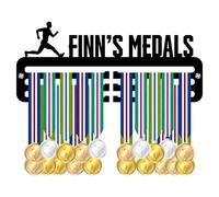 Blitz Craft Personalised Running Medal Holder Display Rack - Custom Name Male Runner Design - Heavy Duty 5 mm Acrylic Medal Hanger for Wall - Marathon & 5K Gifts for Men & Boys - Black