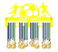 Blitz Craft Personalised Soccer Medal Holder Display Rack - Custom Name Football Players Design - Heavy Duty 5 mm Acrylic Medal Hanger for Wall - Boys & Girls Sports Gifts - Yellow