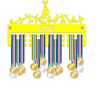 Blitz Craft Personalised Sports Medal Holder - Custom Name Display Rack, Trophy & Athlete Silhouette Design - 5mm Acrylic Medal Holder for Wall - Football Gifts for Boys, Teams & Captains - Yellow