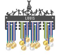 Blitz Craft Personalised Sports Medal Holder - Custom Name Display Rack, Trophy & Athlete Silhouette Design - 5mm Acrylic Medal Holder for Wall - Football Gifts for Boys, Teams & Captains - Dark Grey