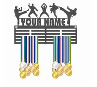 Blitz Craft Personalised Taekwondo Medal Holder - Custom Name Heavy Duty 5mm Acrylic Medal Holder for Wall - Martial Arts TKD Sports Display Gifts for Boys, Girls, Men & Women - Dark Grey