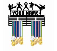 Blitz Craft Personalised Taekwondo Medal Holder - Custom Name Heavy Duty 5mm Acrylic Medal Holder for Wall - Martial Arts TKD Sports Display Gifts for Boys, Girls, Men & Women - Black