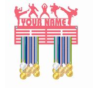 Blitz Craft Personalised Taekwondo Medal Holder - Custom Name Heavy Duty 5mm Acrylic Medal Holder for Wall - Martial Arts TKD Sports Display Gifts for Boys, Girls, Men & Women - Pink
