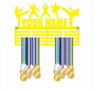 Blitz Craft Personalised Taekwondo Medal Holder - Custom Name Heavy Duty 5mm Acrylic Medal Holder for Wall - Martial Arts TKD Sports Display Gifts for Boys, Girls, Men & Women - Yellow