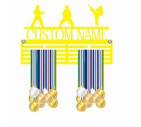 Blitz Craft Personalised TKD Medal Holder for Wall - Heavy Duty 5mm Acrylic Display with Custom Name - Taekwondo Martial Arts Sports Gifts for Boys, Girls, Men & Women - Yellow