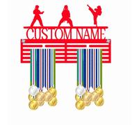 Blitz Craft Personalised TKD Medal Holder for Wall - Heavy Duty 5mm Acrylic Display with Custom Name - Taekwondo Martial Arts Sports Gifts for Boys, Girls, Men & Women - Red