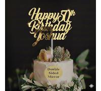 Blitz Craft Personalized Happy 50th Birthday Cake Topper Custom Name Age, Double Sided Mirror Acrylic Elegant Milestone Birthday Party Decorations, Keepsake Sign for Men & Women, Rose Gold