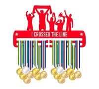 Blitz Craft Running Medal Holder Display Rack - I Crossed The Line Celebration Design - Heavy Duty 5mm Thick Acrylic Medal Hanger for Wall - Marathon Gifts for Runners & Athletes - Red