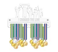 Blitz Craft Running Medal Holder Display Rack - I Crossed The Line Celebration Design - Heavy Duty 5mm Thick Acrylic Medal Hanger for Wall - Marathon Gifts for Runners & Athletes - White
