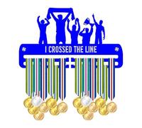 Blitz Craft Running Medal Holder Display Rack - I Crossed The Line Celebration Design - Heavy Duty 5mm Thick Acrylic Medal Hanger for Wall - Marathon Gifts for Runners & Athletes - Royal Blue