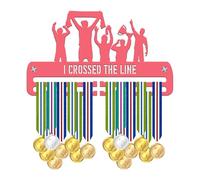 Blitz Craft Running Medal Holder Display Rack - I Crossed The Line Celebration Design - Heavy Duty 5mm Thick Acrylic Medal Hanger for Wall - Marathon Gifts for Runners & Athletes - Pink