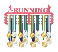 Blitz Craft Running Medal Holder Display Rack - Running Text & Runner Silhouettes Design - Heavy Duty 5mm Acrylic Medal Hanger for Wall - Marathon Gifts for Girls, Teens, Men & Women - Pink
