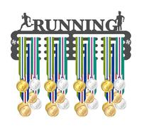 Blitz Craft Running Medal Holder Display Rack - Running Text & Runner Silhouettes Design - Heavy Duty 5mm Acrylic Medal Hanger for Wall - Marathon Gifts for Girls, Teens, Men & Women - Dark Grey