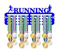 Blitz Craft Running Medal Holder Display Rack - Running Text & Runner Silhouettes Design - Heavy Duty 5mm Acrylic Medal Hanger for Wall - Marathon Gifts for Girls, Teens, Men & Women - Royal Blue