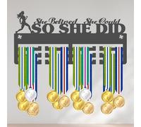 Blitz Craft Running Medal Holder Display Rack - She Believed She Could So She Did Text Design - Heavy Duty 5mm Acrylic Medal Hanger for Wall - Motivational Gifts for Female Runners - Dark Grey