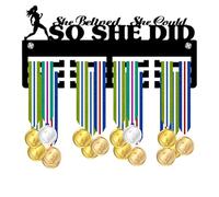Blitz Craft Running Medal Holder Display Rack - She Believed She Could So She Did Text Design - Heavy Duty 5mm Acrylic Medal Hanger for Wall - Motivational Gifts for Female Runners - Black
