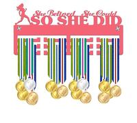 Blitz Craft Running Medal Holder Display Rack - She Believed She Could So She Did Text Design - Heavy Duty 5mm Acrylic Medal Hanger for Wall - Motivational Gifts for Female Runners - Pink