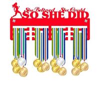 Blitz Craft Running Medal Holder Display Rack - She Believed She Could So She Did Text Design - Heavy Duty 5mm Acrylic Medal Hanger for Wall - Motivational Gifts for Female Runners - Red