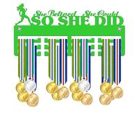 Blitz Craft Running Medal Holder Display Rack - She Believed She Could So She Did Text Design - Heavy Duty 5mm Acrylic Medal Hanger for Wall - Motivational Gifts for Female Runners - Green