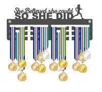 Blitz Craft "She Believed She Could Medal Holder Display Rack - Inspirational Quote Design - 5mm Thick Acrylic Medal Holder for Wall - Gifts for Women Running, Marathon & Couch to 5K - Dark Grey