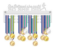 Blitz Craft "She Believed She Could Medal Holder Display Rack - Inspirational Quote Design - 5mm Thick Acrylic Medal Holder for Wall - Gifts for Women Running, Marathon & Couch to 5K - White