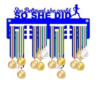 Blitz Craft "She Believed She Could Medal Holder Display Rack - Inspirational Quote Design - 5mm Thick Acrylic Medal Holder for Wall - Gifts for Women Running, Marathon & Couch to 5K - Royal Blue