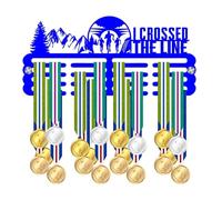 Blitz Craft Trail Running Medal Holder Display Rack - I Crossed The Line Mountain Scene Design - Heavy Duty 5mm Acrylic Medal Hanger for Wall - Ultra Marathon & Hiking Gifts - Royal Blue