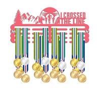 Blitz Craft Trail Running Medal Holder Display Rack - I Crossed The Line Mountain Scene Design - Heavy Duty 5mm Acrylic Medal Hanger for Wall - Ultra Marathon & Hiking Gifts - Pink