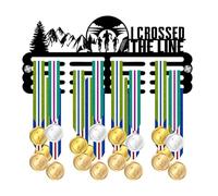 Blitz Craft Trail Running Medal Holder Display Rack - I Crossed The Line Mountain Scene Design - Heavy Duty 5mm Acrylic Medal Hanger for Wall - Ultra Marathon & Hiking Gifts - Black