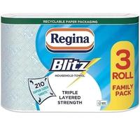 Blitz Kitchen Roll Paper Towels 3 Ply, Lint Free, 70 Sheets Per Roll, Extra Large Sheets for Household Cleaning, Glass, Glossy Surfaces (W, 3 Rolls)