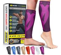 BLITZU Calf Sleeves (1 Pair) Power+ Compression Men and Women Performance Leg Guards. True Graduated Compression. Improves Circulation, Aids Muscle Recovery Purple L/XL