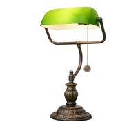Blivuself Green Bankers Lamp Retro Glass Lamps Vintage Bedroom Bedside Study Zipper Pull Chain Switch Reading Desk Light Office Led Adjustable Nightstand Aesthetic Antique Accent Desk lamp