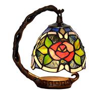 Blivuself Handmade Rose red Stained Glass nightlight Festival Decoration Art nightlight Bedside lamp Tiffany Table lamp