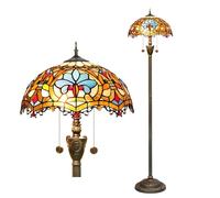 Blivuself Tiffany Floor Lamp Stained Glass Floor Light Bright Lighting Rustic Standing Lamp Vintage Unique Bronze Reading Corner Lamp for Home Decor Living Room Bedroom 16X16X64 Inches