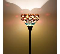 Blivuself Tiffany Floor Lamp Torchiere Antique Stained Glass Lamp Yellow Peacock Tail Style Standing Light 61 inches Tall Uplight Lamp for Home Decorating Reading Working