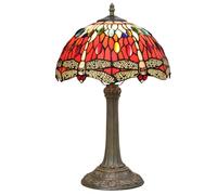 Blivuself Tiffany Lamp Dragonfly Style Stained Glass Red Lamp 12 inch Bedside Table Lamp Retro Metal Reading Lamps for Dorm Office Art Craft Antique Decor Accent Aesthetic Nightstand Light