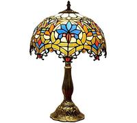 Blivuself Tiffany Lamp W12H18 Inch Golden Pastoral Shadow Antique Table Lamp Base Desk Reading Light Lovers Living Room Bedroom Bar Craft Gifts