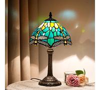 Blivuself Tiffany Style Stained Glass Table Lamp Dragonfly Green Yellow Bedroom Bedside Reading Desk Light for Office Dormitory Bar Restaurant Decorate Retro Unique Cute Small Night Light Gift 8 inch